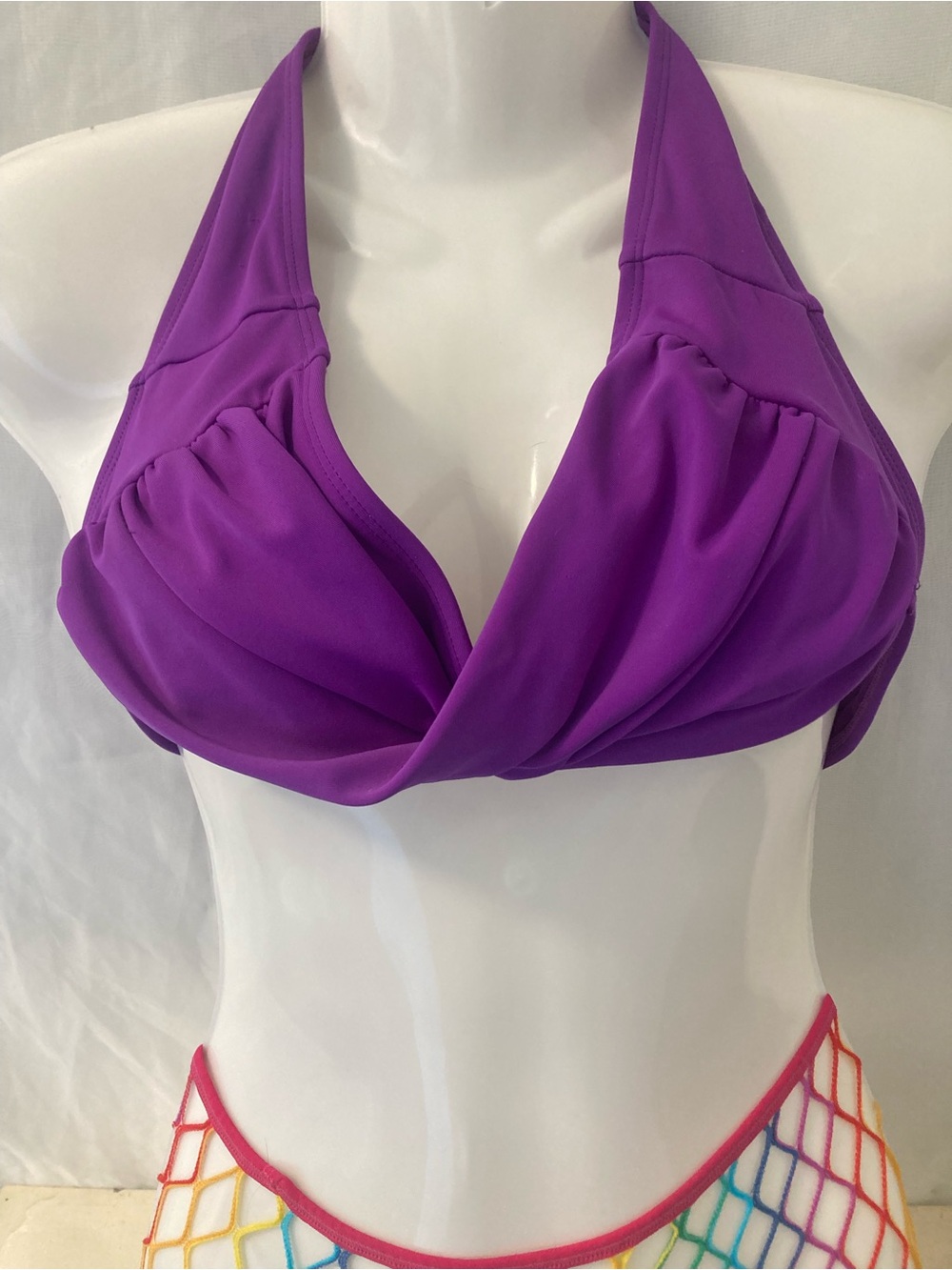 Athletic Works Purple Halter Bikini Top Twist Front Swimwear M